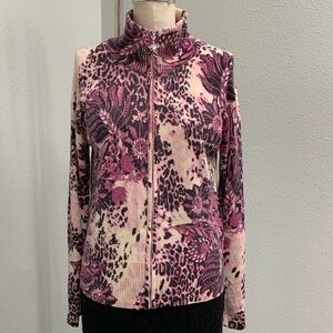 St. John Purple Floral Animal Print Cashmere Knit Zip Up Sweater Women’s P S 4
